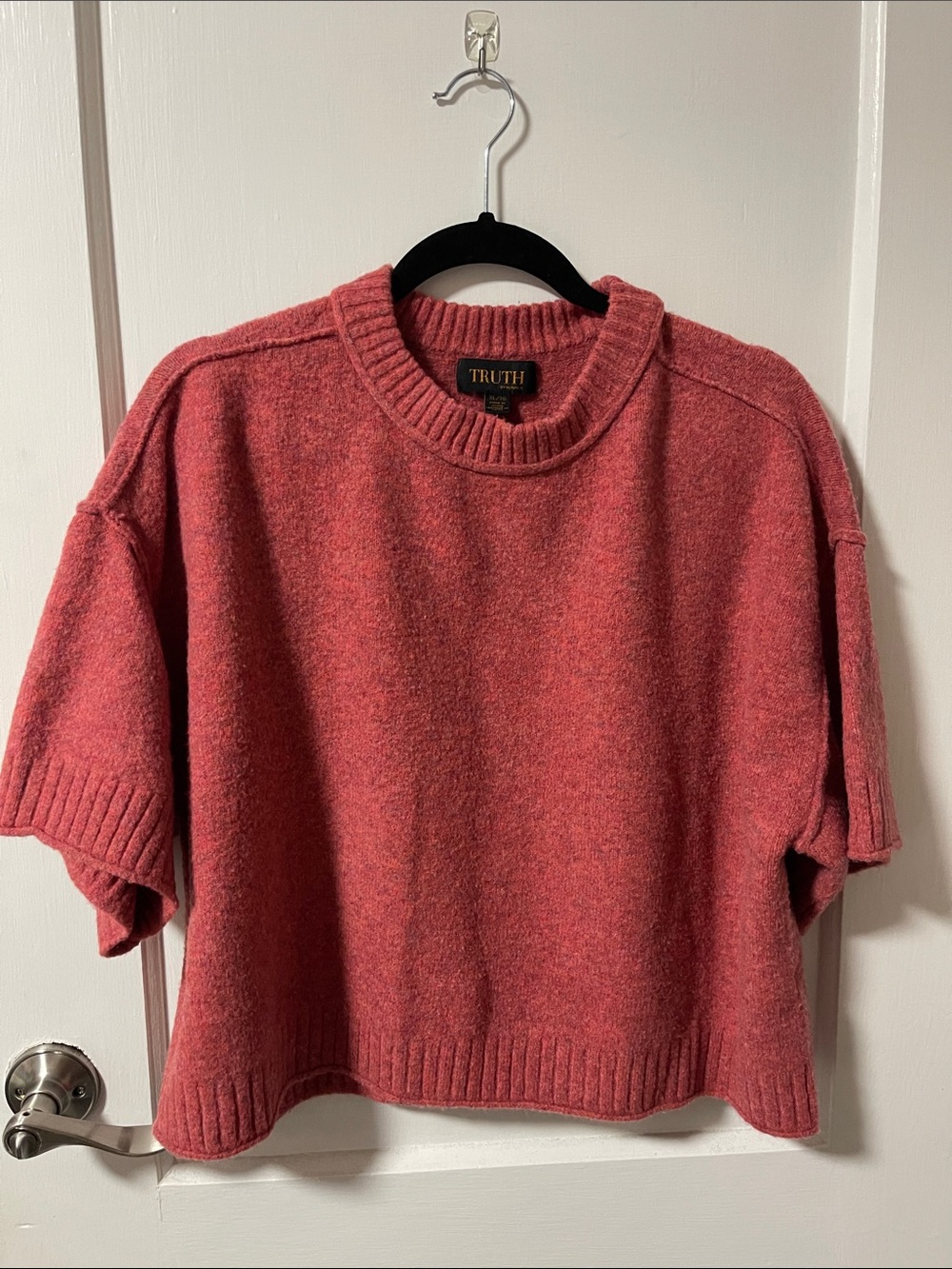 Truth Short-Sleeve Crewneck Sweater in Coral